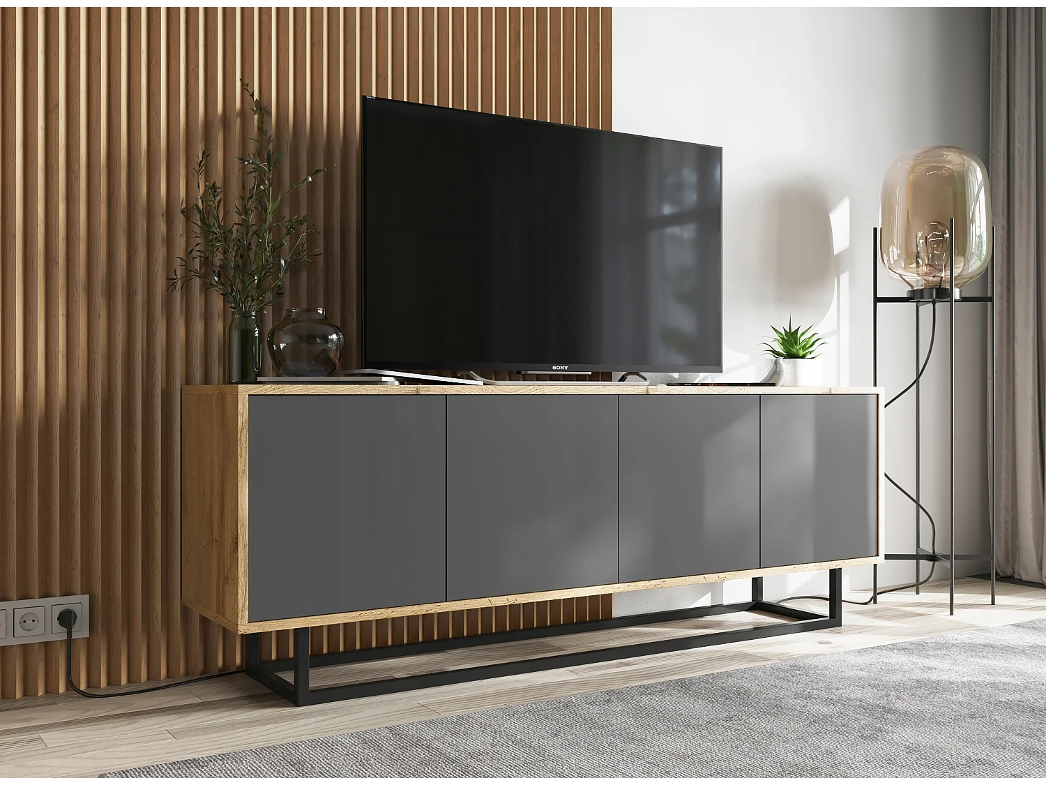 Szafka RTV NILA 3 150 dąb wotan/grafit mat