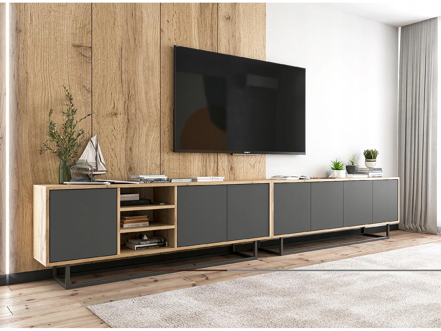 Szafka RTV NILA 3 150 dąb wotan/grafit mat