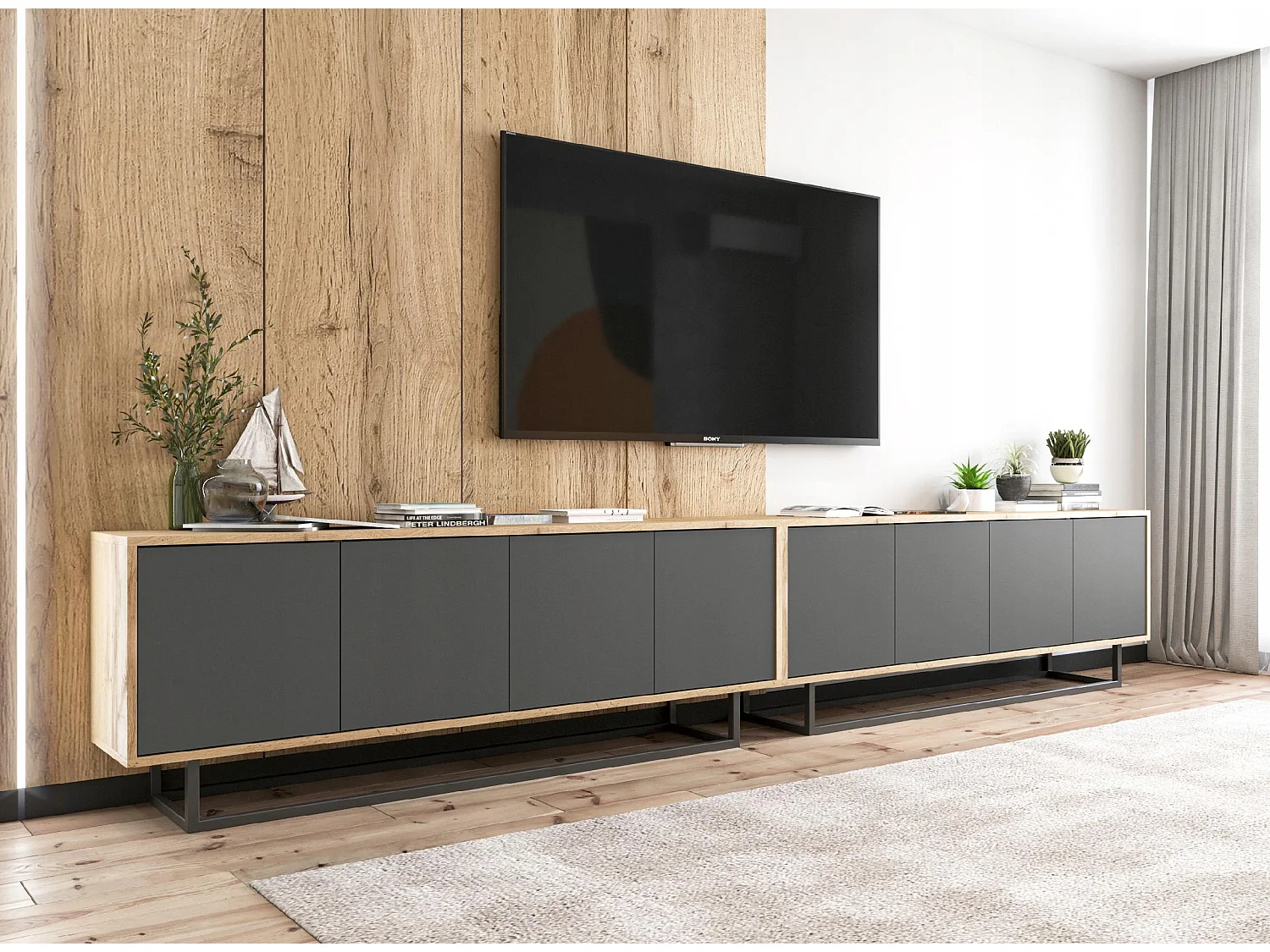 Szafka RTV NILA 3 150 dąb wotan/grafit mat