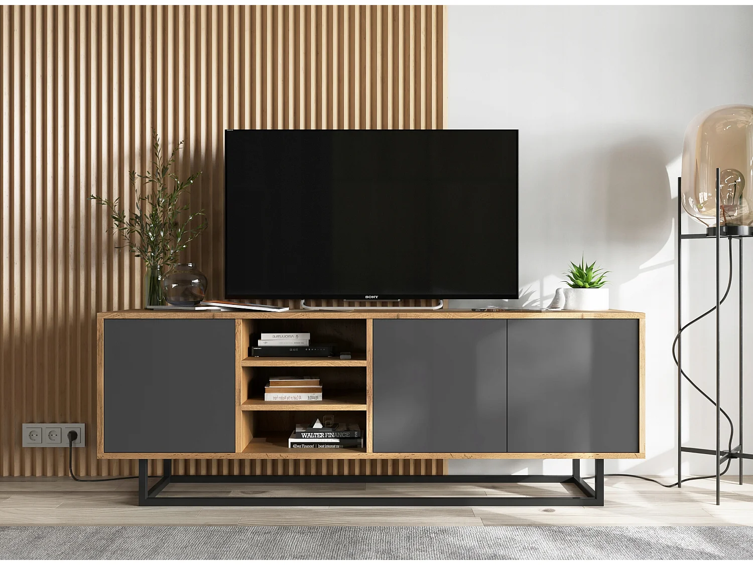 Szafka RTV NILA 1 150 dąb wotan/grafit mat