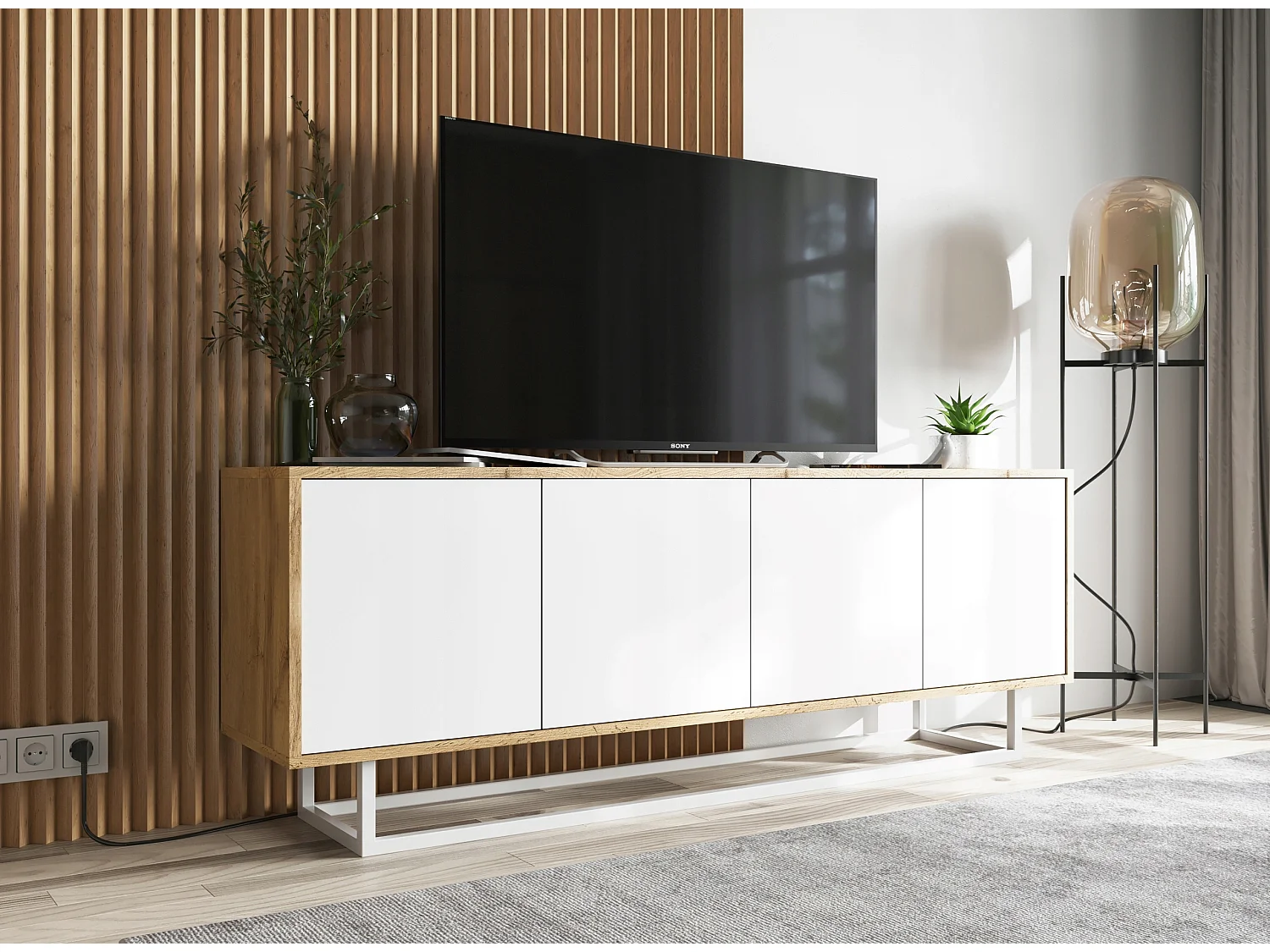 Szafka RTV NILA 3 150 dąb wotan/biała mat