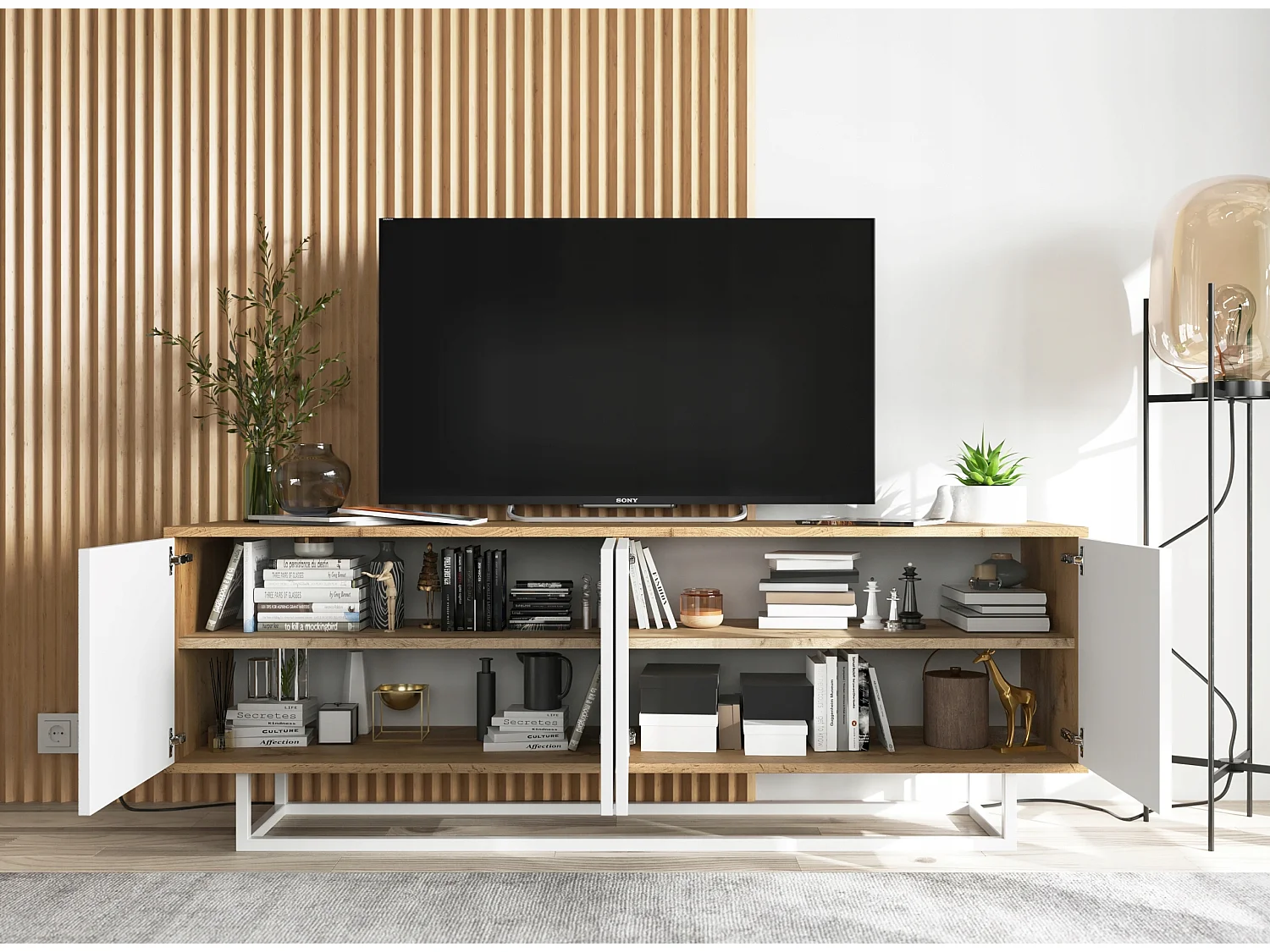 Szafka RTV NILA 3 150 dąb wotan/biała mat