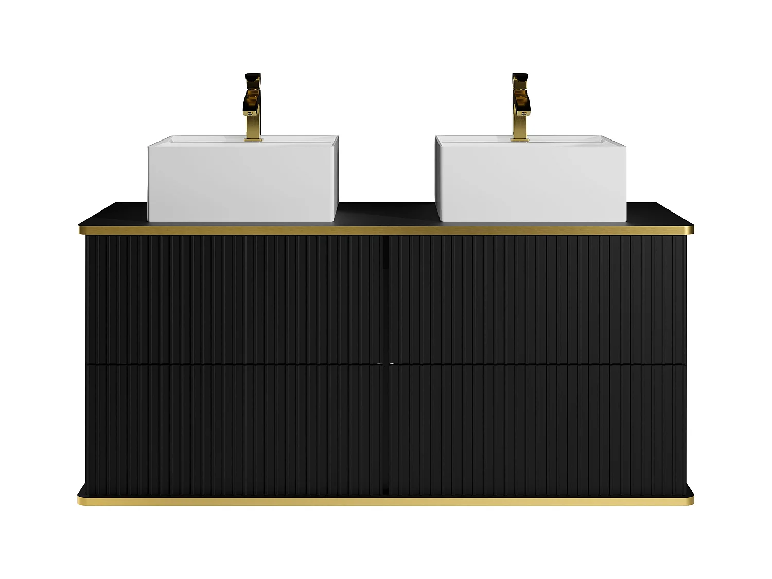 Baderomsmøblet med stripete gullfargede dekorerte med dobbeltvasak mob innbygget kvadelamja - Svart - 120 cm - KELIZA