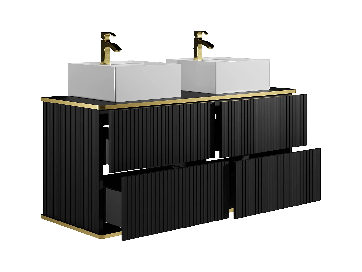 Baderomsmøblet med stripete gullfargede dekorerte med dobbeltvasak mob innbygget kvadelamja - Svart - 120 cm - KELIZA