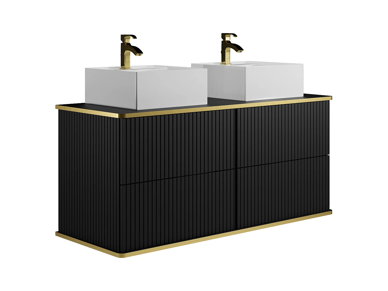 Baderomsmøblet med stripete gullfargede dekorerte med dobbeltvasak mob innbygget kvadelamja - Svart - 120 cm - KELIZA