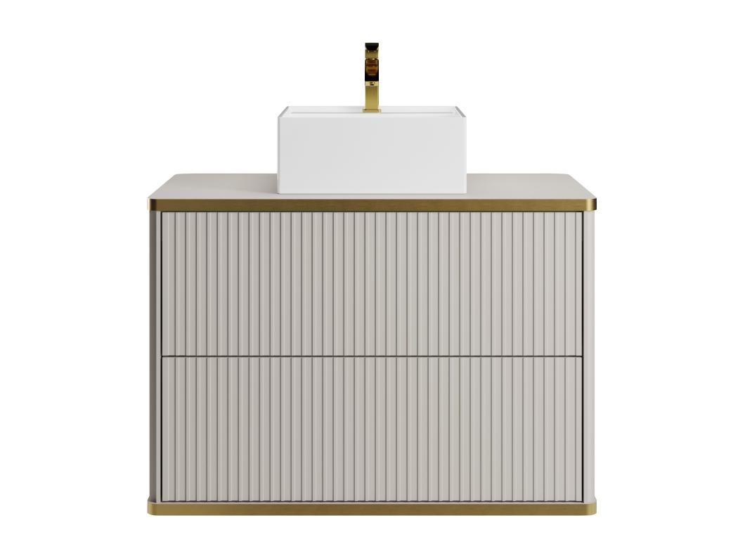 Mueble de baño flotante con ribete dorado y lavabo cuadrado - Beige - 80 cm - KELIZA