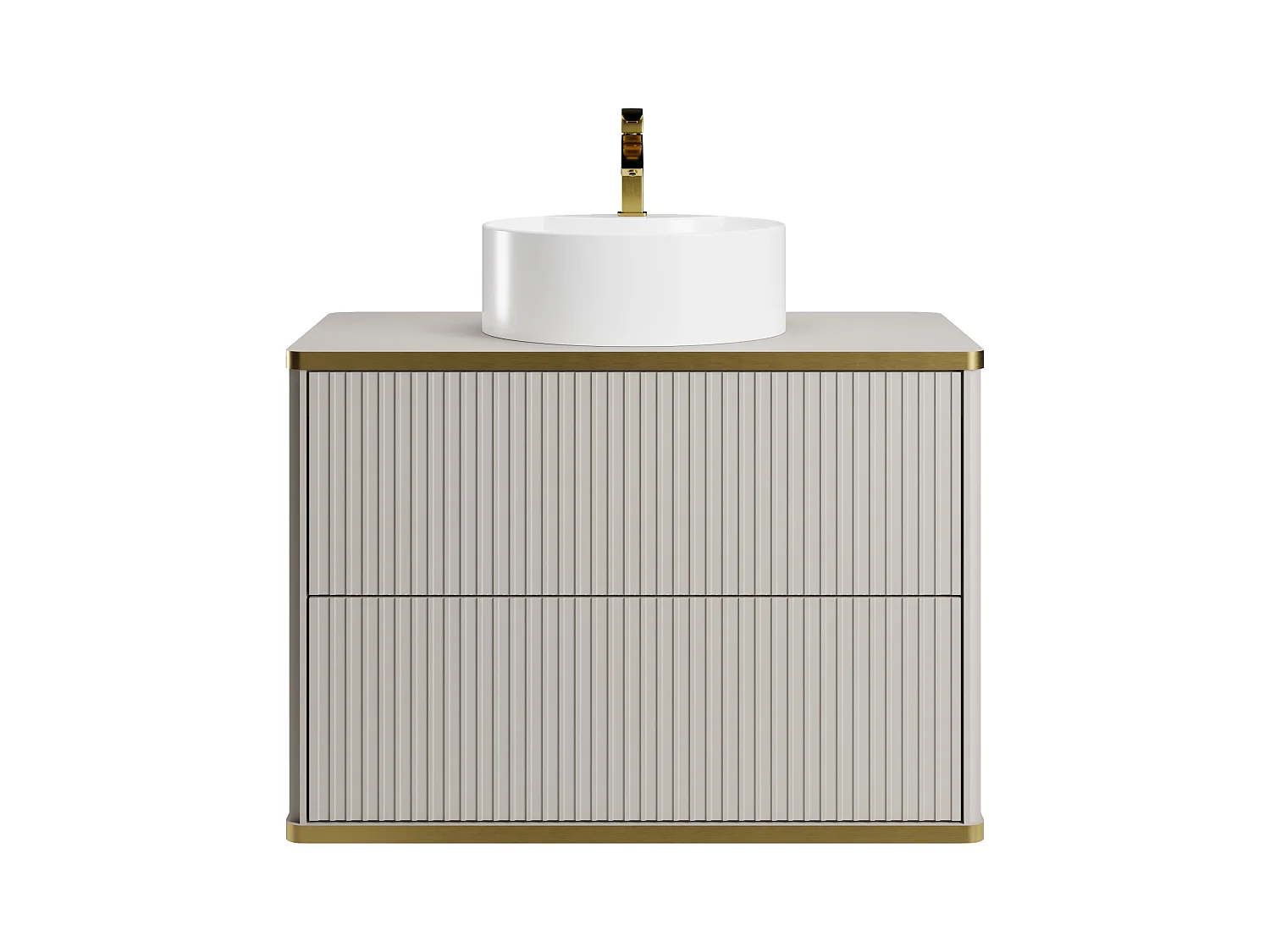 Hengende beige stripet baderomsmøbel med gullkant og rund nedsettingsvask - Beige - 80 cm - KELIZA