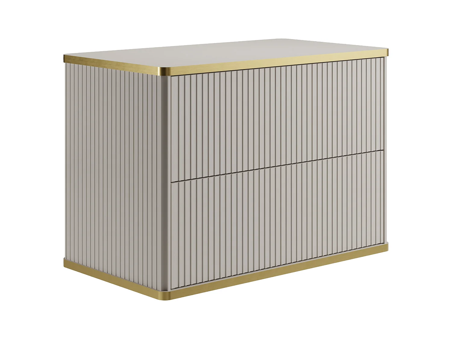 Hengende beige stripet baderomsmøbel med gullkant og rund nedsettingsvask - Beige - 80 cm - KELIZA