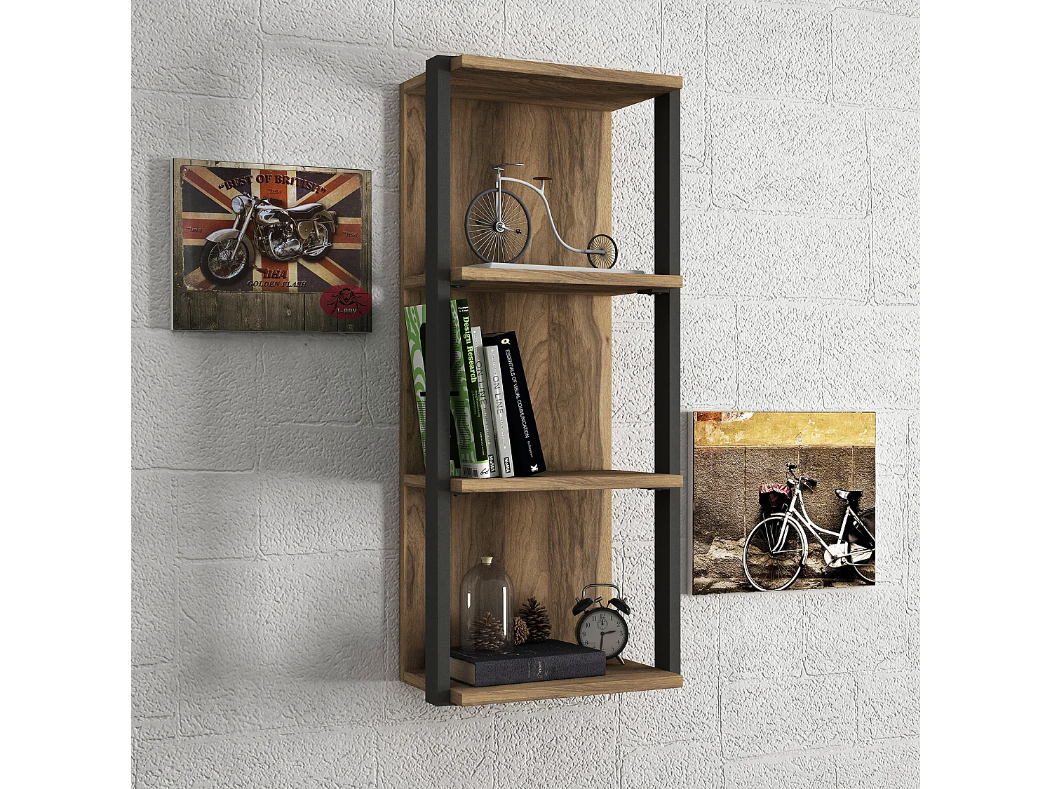 Wandregal Lost mit Metallrahmen Walnuss