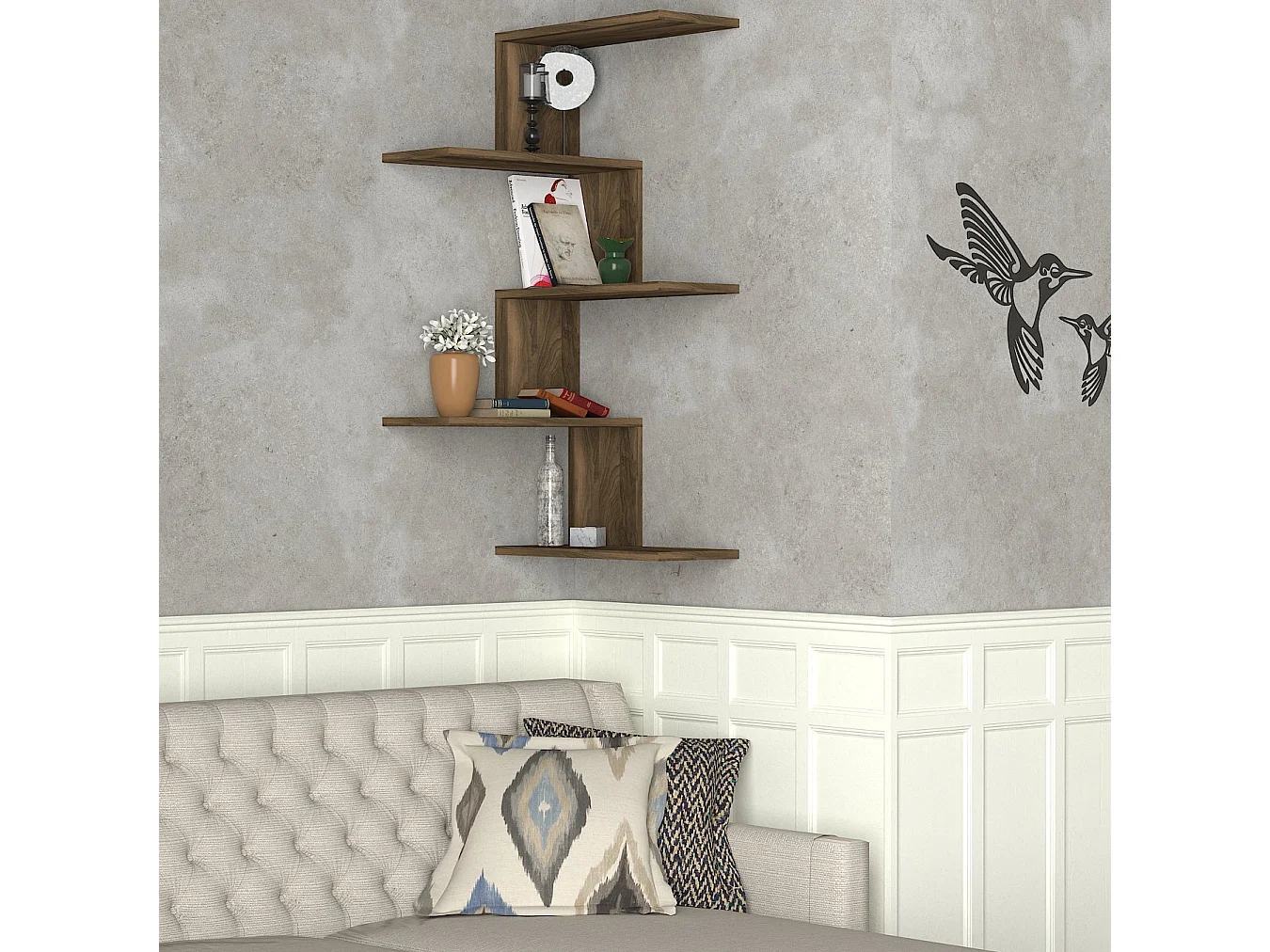 Wandregal Eckregal  Caniko Walnuss