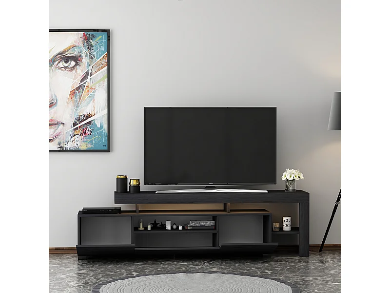TV-Möbel mit LED-Beleuchtung Schwarz Modern 192 cm