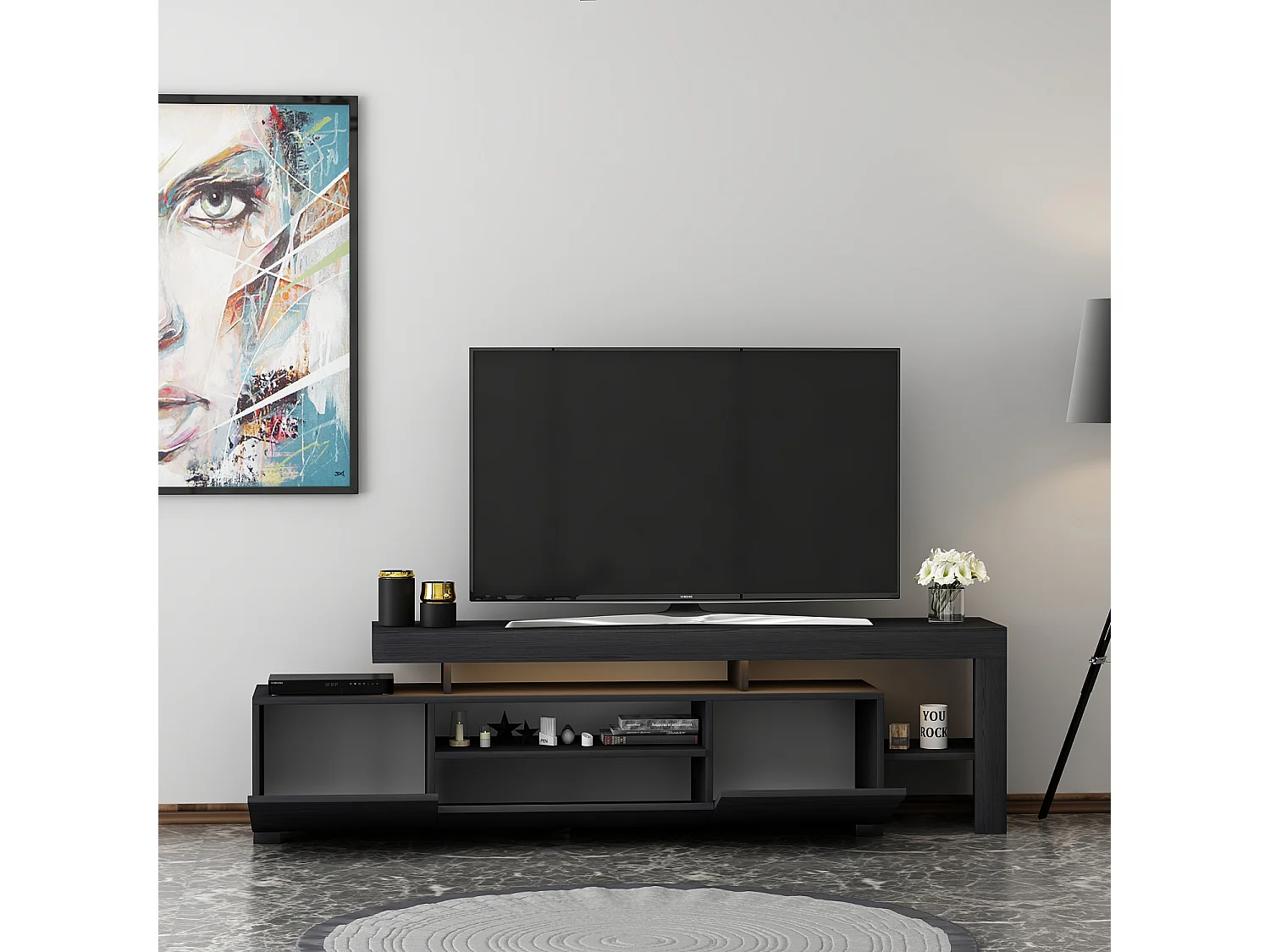 TV-Möbel mit LED-Beleuchtung Schwarz Modern 192 cm