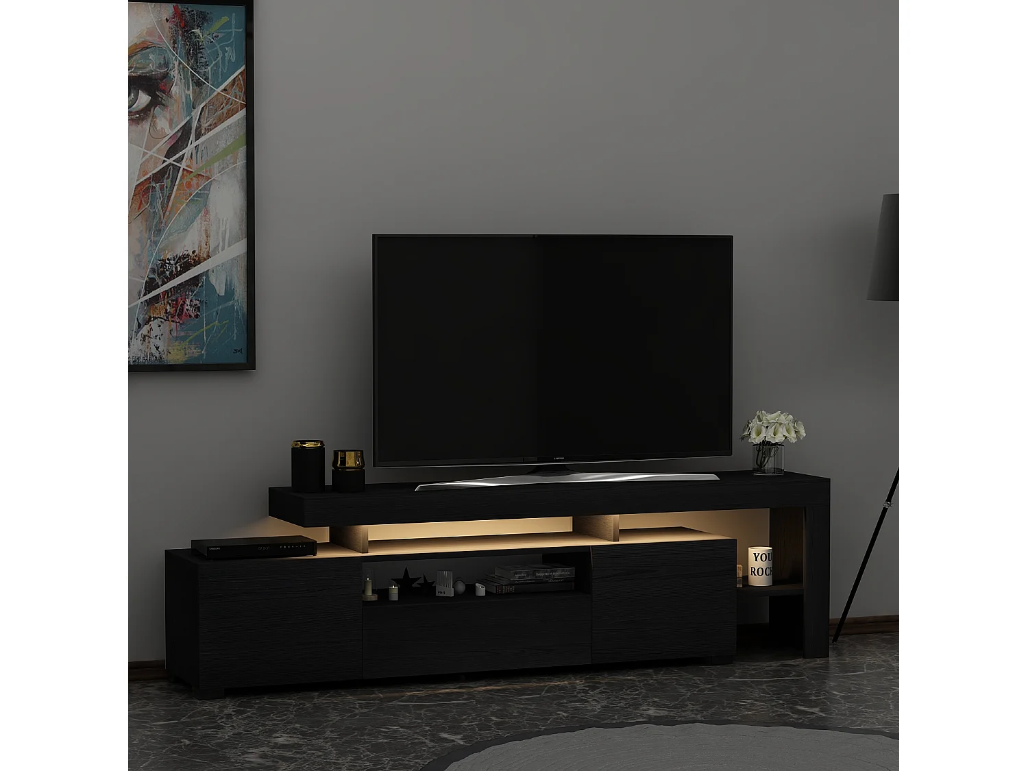 TV-Möbel mit LED-Beleuchtung Schwarz Modern 192 cm