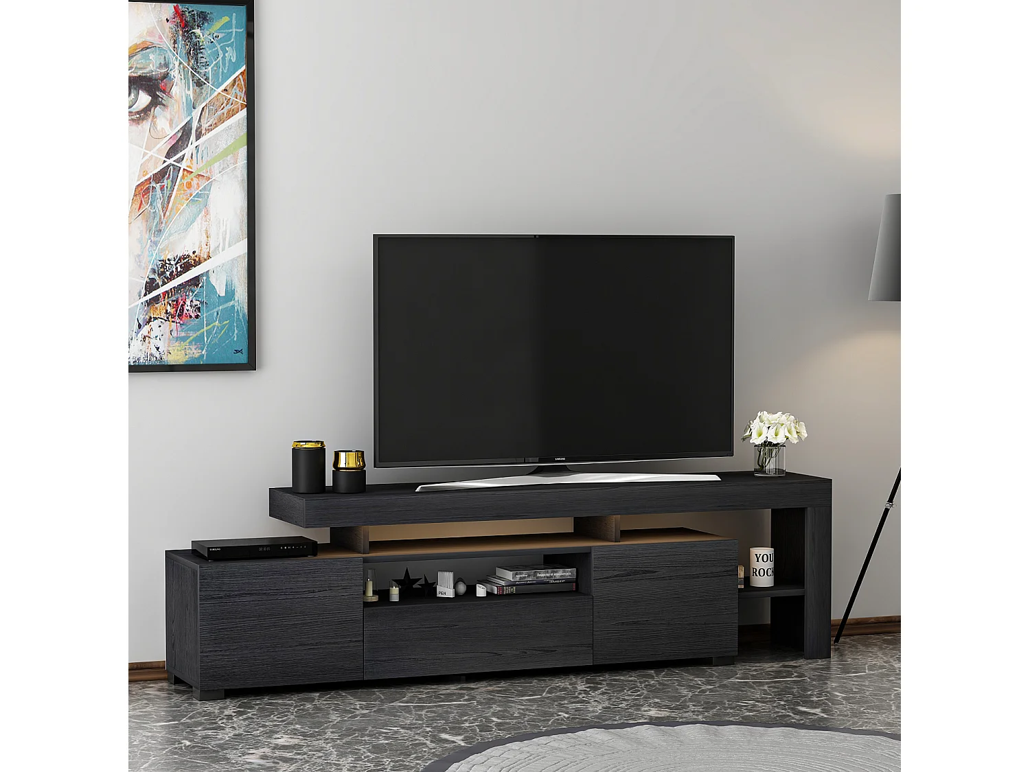TV-Möbel mit LED-Beleuchtung Schwarz Modern 192 cm