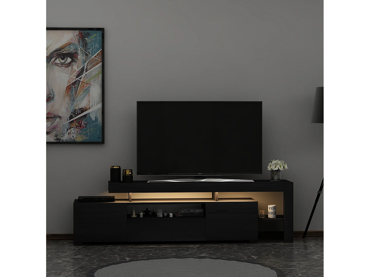 TV-Möbel mit LED-Beleuchtung Schwarz Modern 192 cm