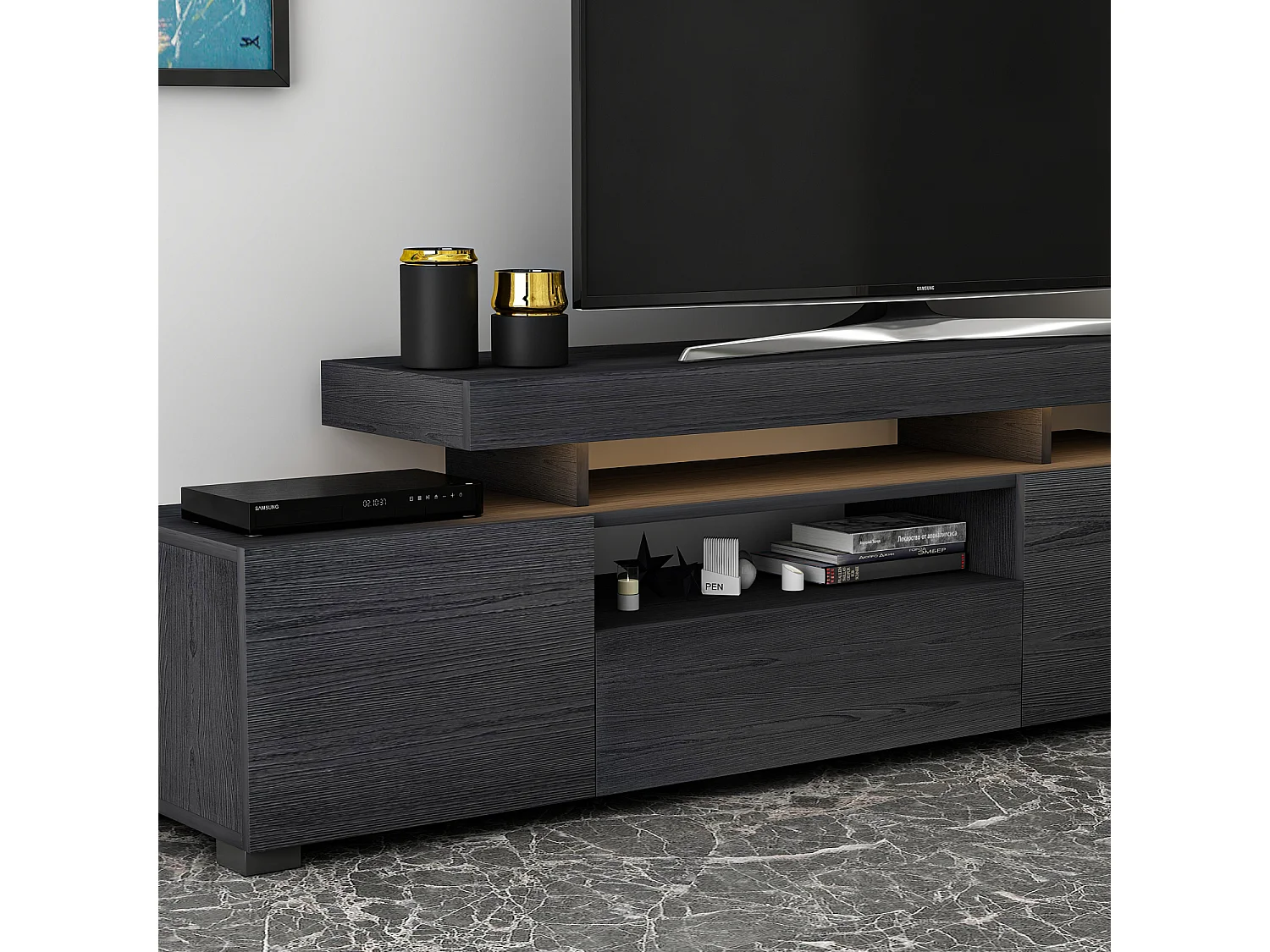 TV-Möbel mit LED-Beleuchtung Schwarz Modern 192 cm