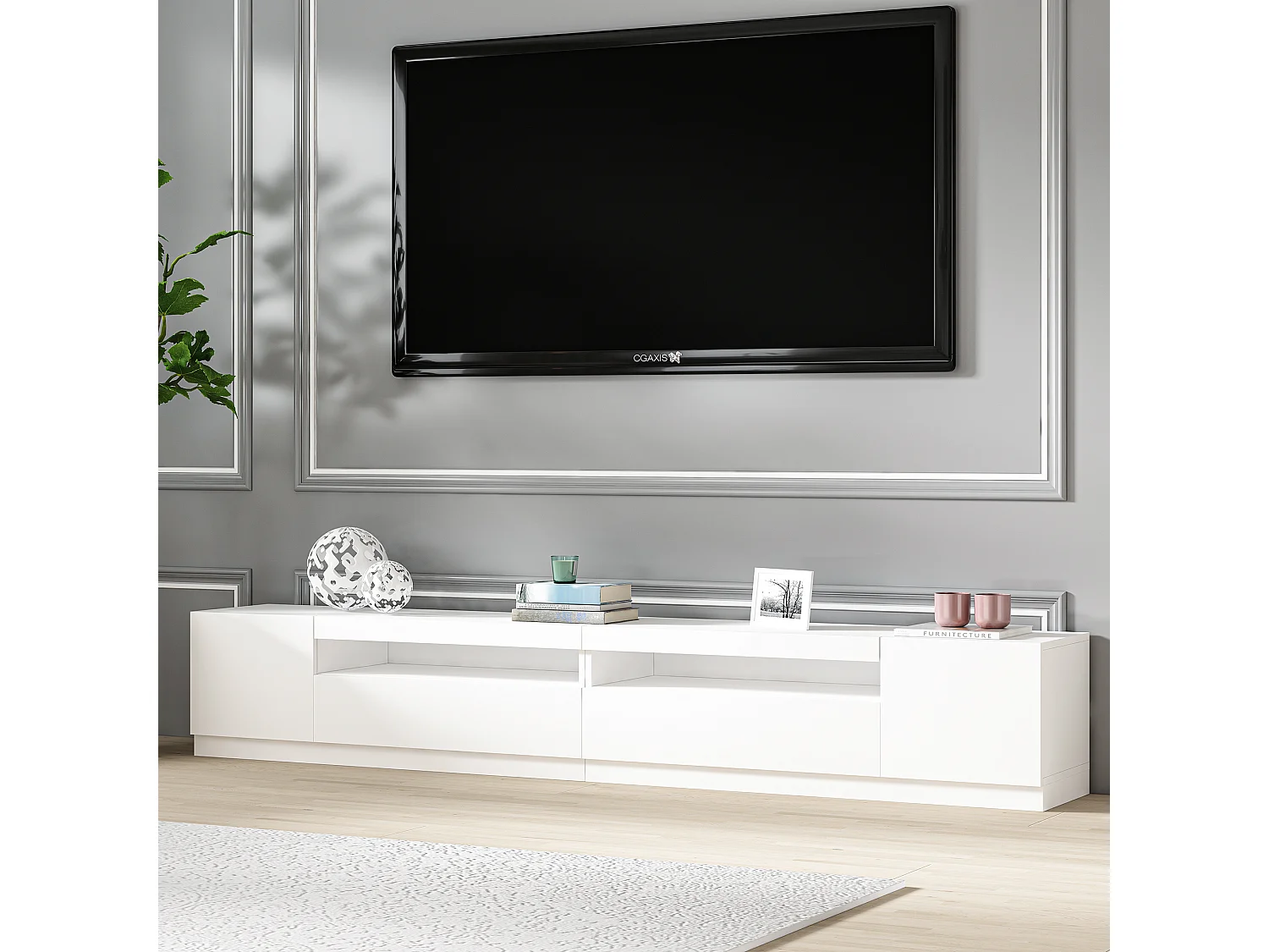 TV Lowboard Weiß mit LED-Leuchten Hochglanz 9178