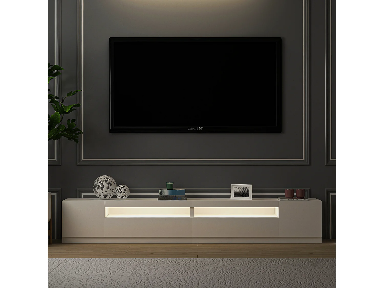 TV Lowboard Weiß mit LED-Leuchten Hochglanz 9178