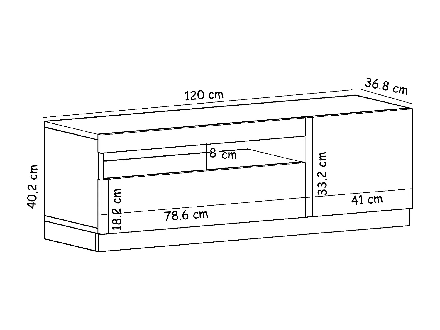 TV Lowboard Weiß mit LED-Leuchten Hochglanz Rechts 1/2 9475