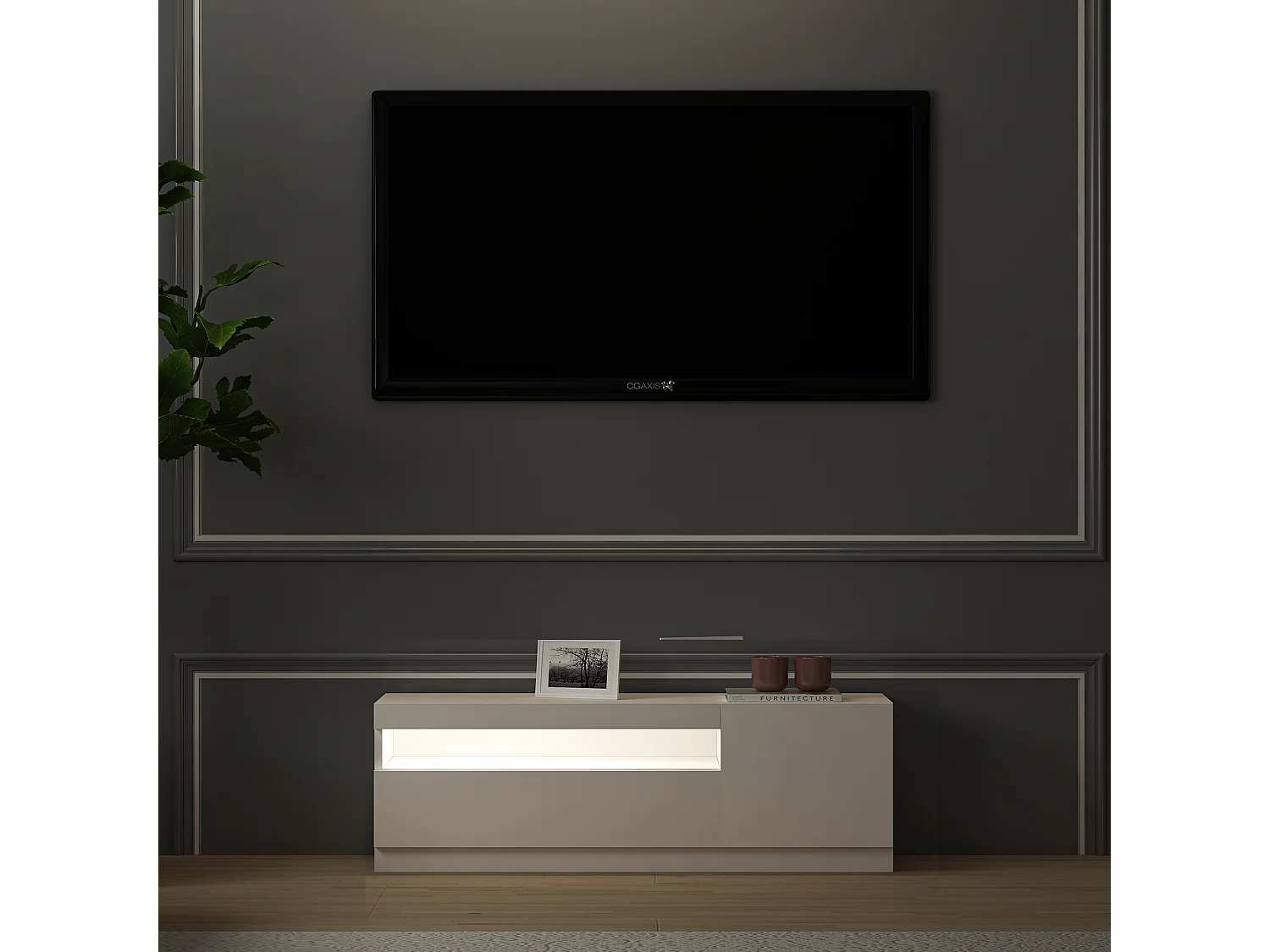 TV Lowboard Weiß mit LED-Leuchten Hochglanz Rechts 1/2 9475