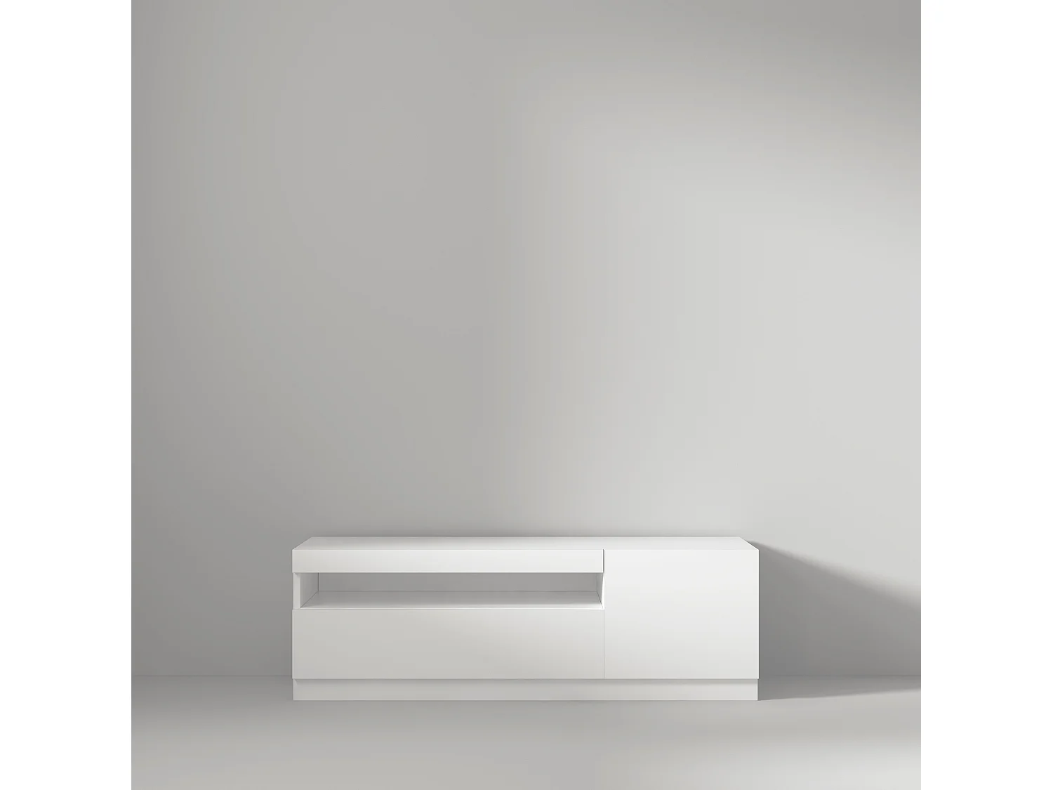 TV Lowboard Weiß mit LED-Leuchten Hochglanz Rechts 1/2 9475