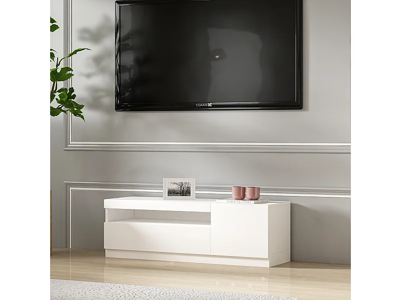 TV Lowboard Weiß mit LED-Leuchten Hochglanz Rechts 1/2 9475