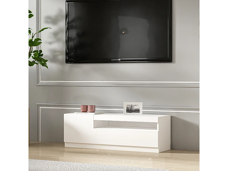 TV Lowboard Weiß mit LED-Leuchten Hochglanz Links 2/2 9482