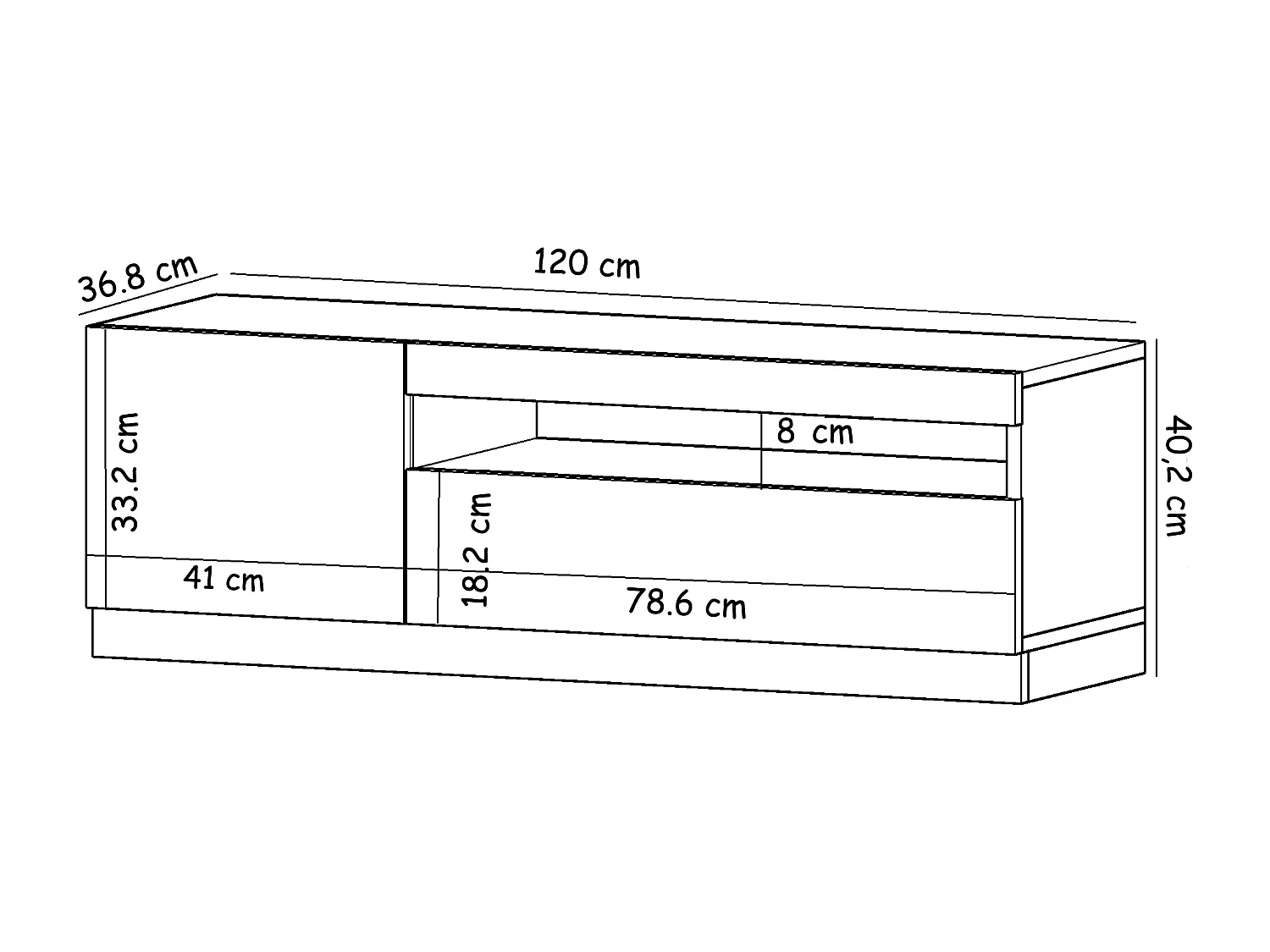 TV Lowboard Weiß mit LED-Leuchten Hochglanz Links 2/2 9482