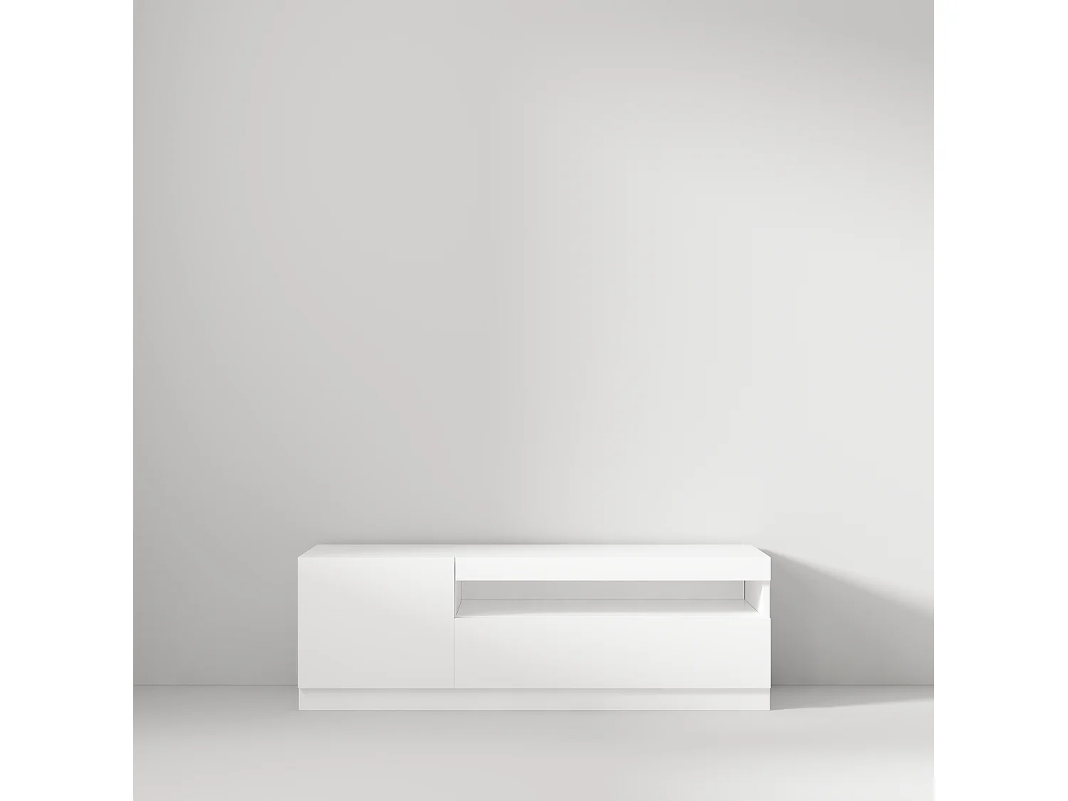 TV Lowboard Weiß mit LED-Leuchten Hochglanz Links 2/2 9482