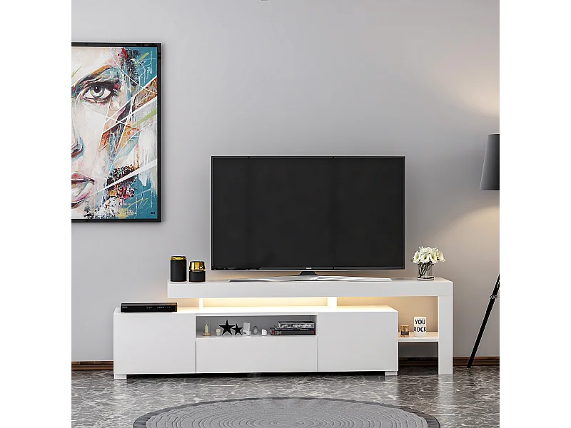 TV Lowboard Weiß mit LED-Leuchten Hochglanz 9048