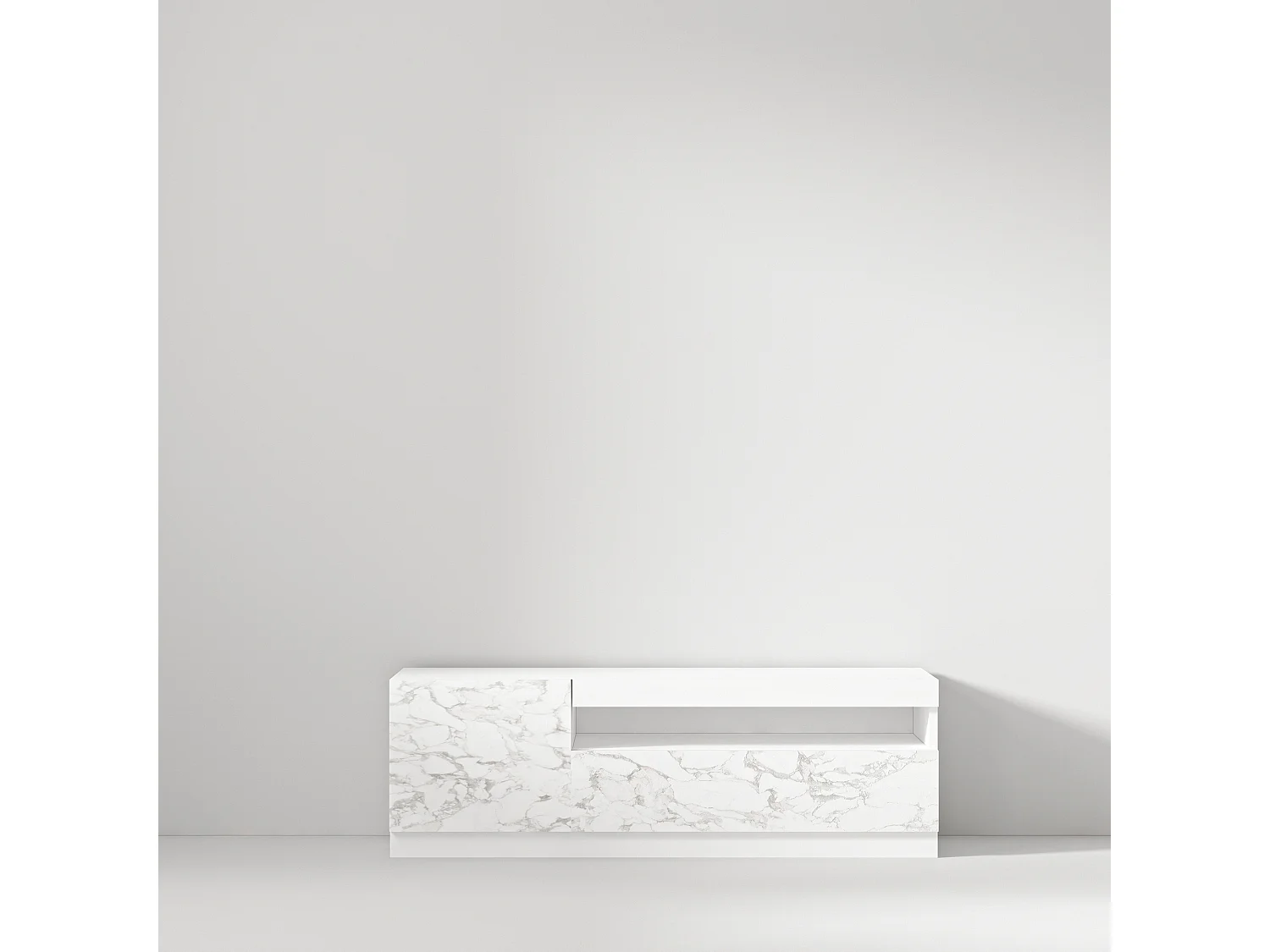 TV Lowboard Weiß mit LED-Leuchten Links 2/2 (teil Marmor Optik) 9505