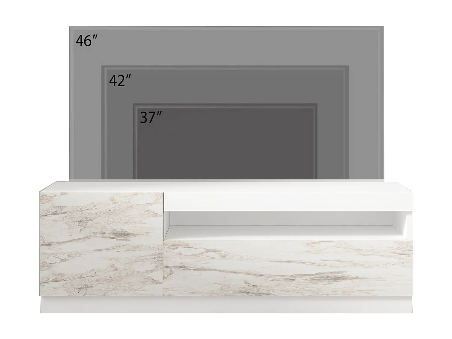 TV Lowboard Weiß mit LED-Leuchten Links 2/2 (teil Marmor Optik) 9505