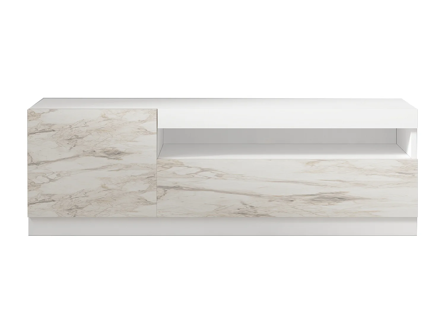 TV Lowboard Weiß mit LED-Leuchten Links 2/2 (teil Marmor Optik) 9505