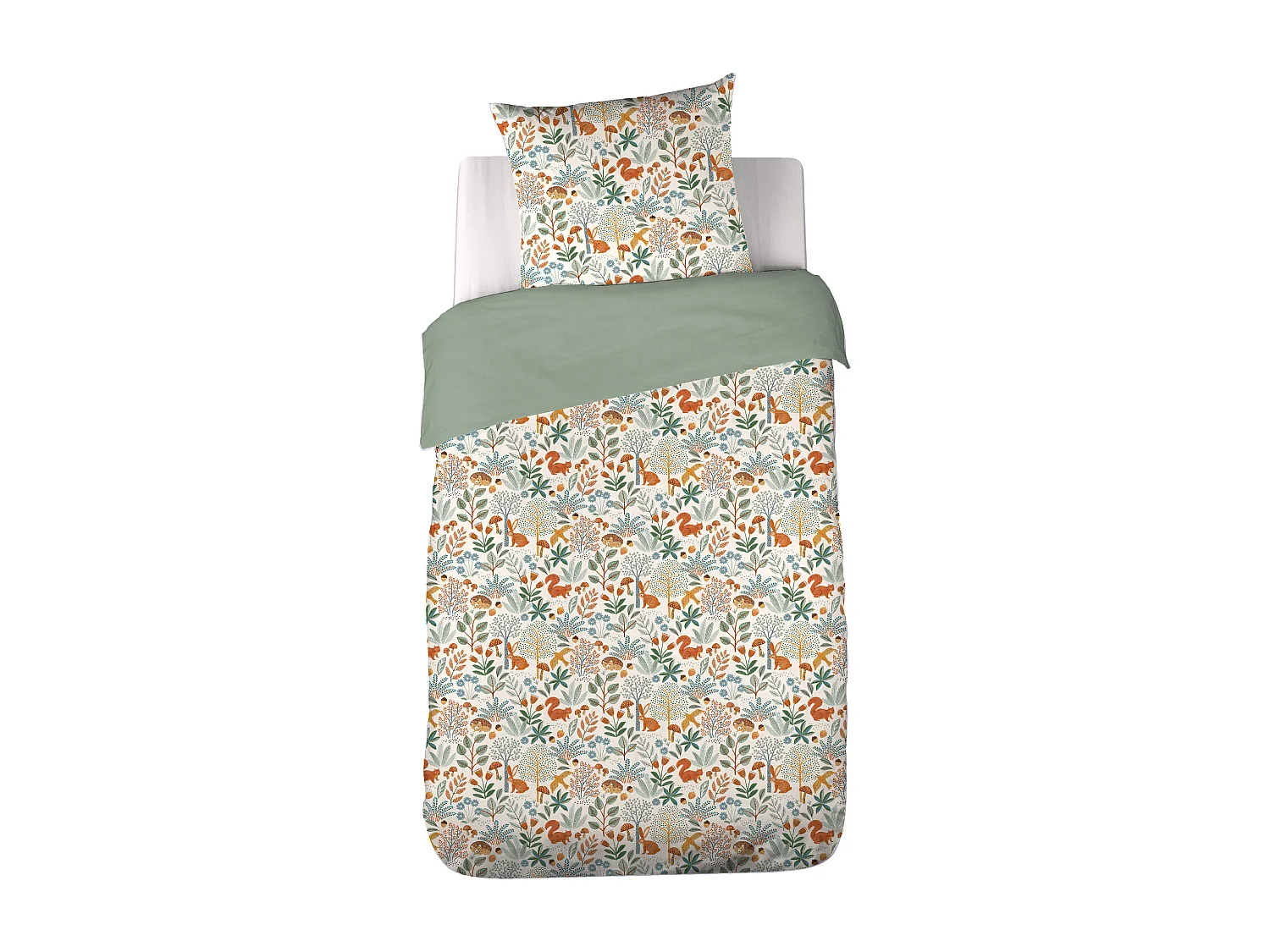 Parure de lit enfant 140x200cm PIERROT pur coton MIG vert 2 pièces