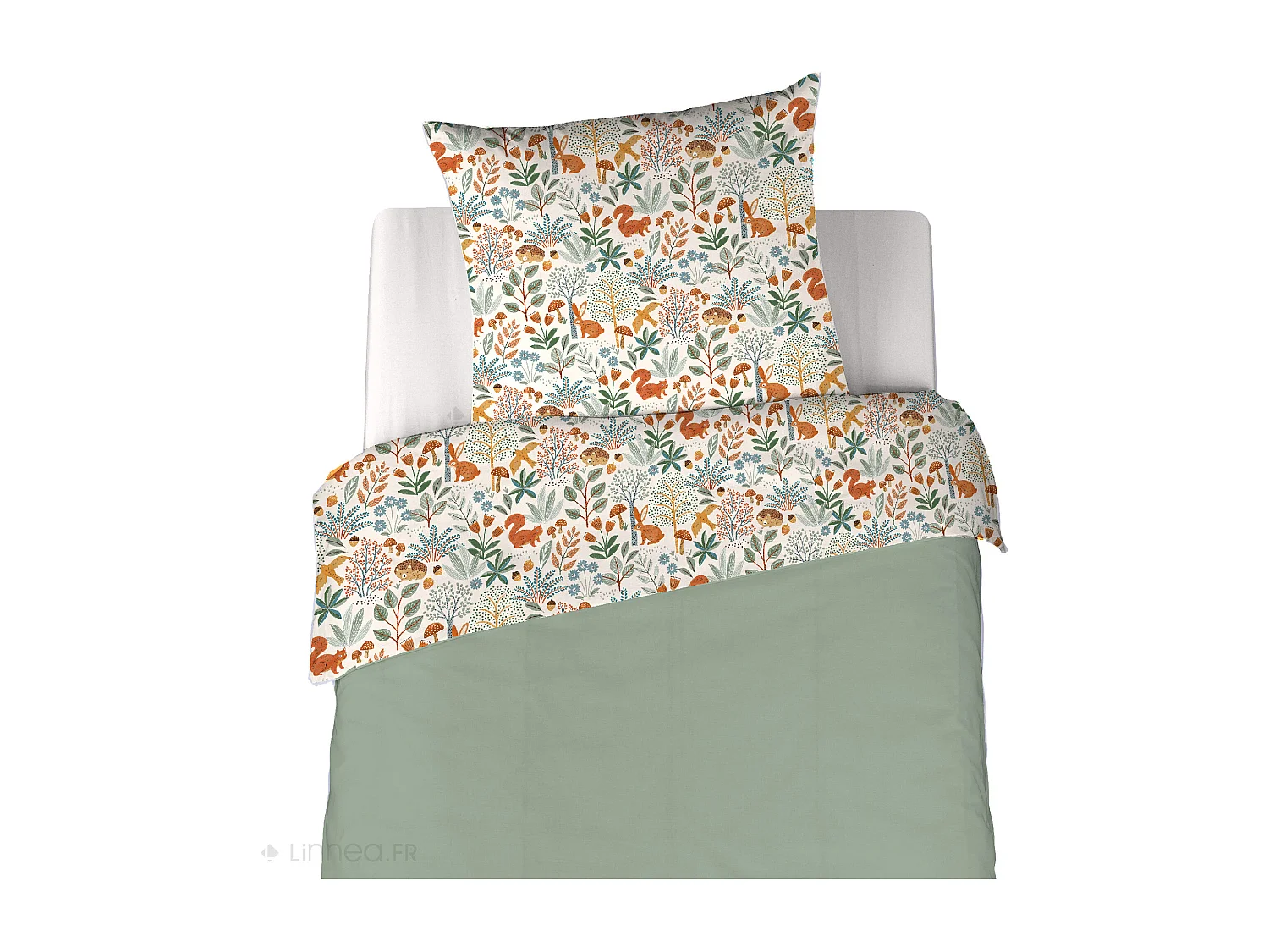 Parure de lit enfant 140x200cm PIERROT pur coton MIG vert 2 pièces