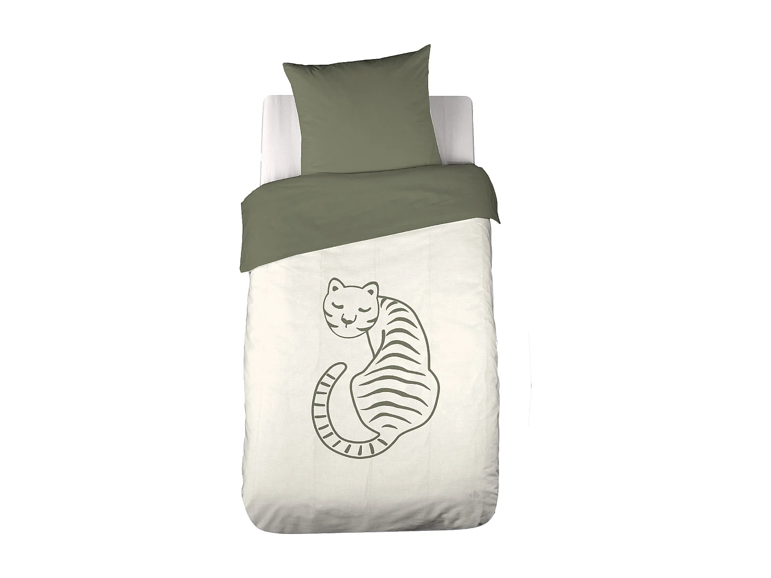 Parure de lit enfant 140x200 cm TIGRE pur coton tufté kaki 2 pièces