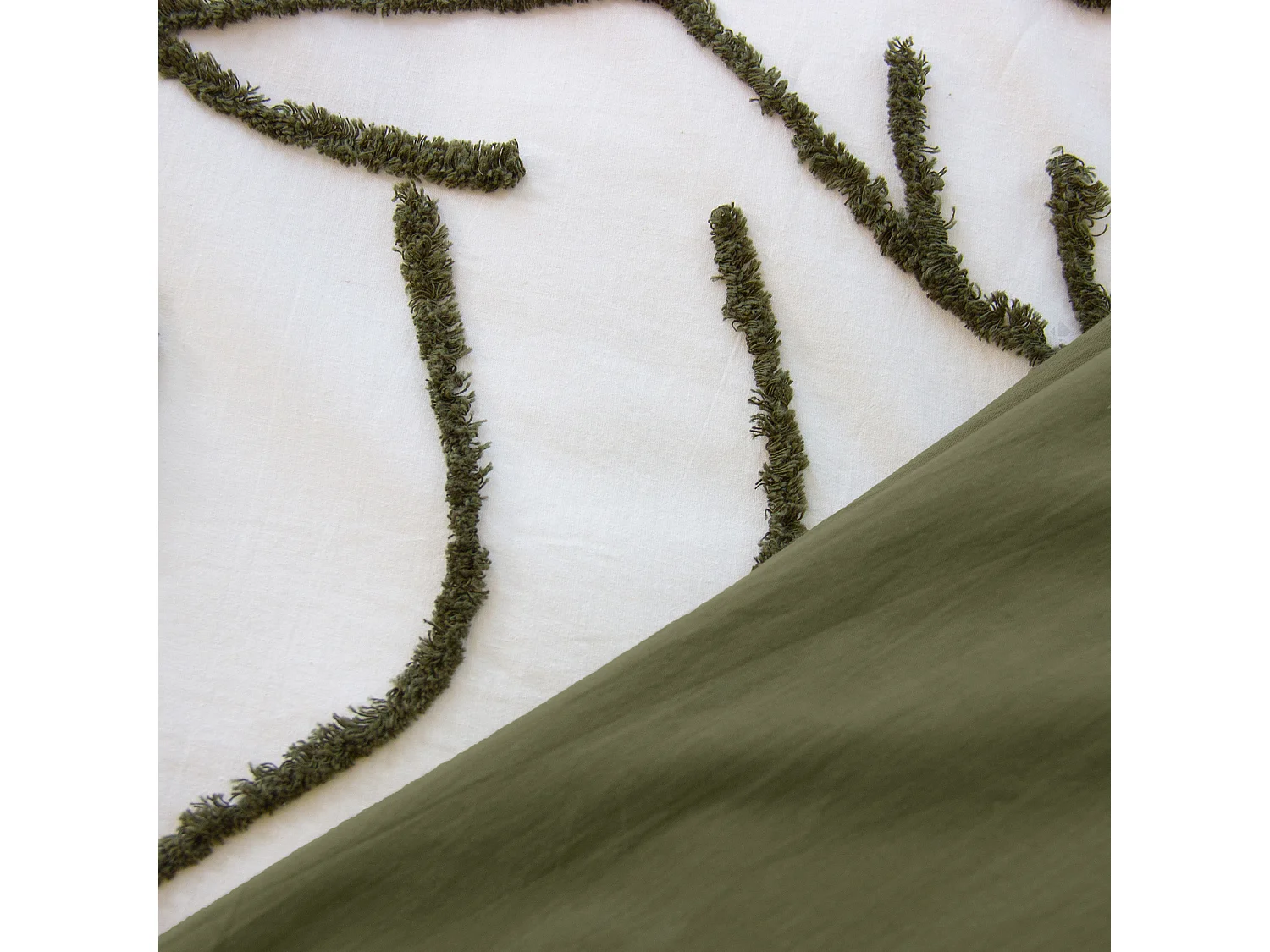 Parure de lit enfant 140x200 cm TIGRE pur coton tufté kaki 2 pièces