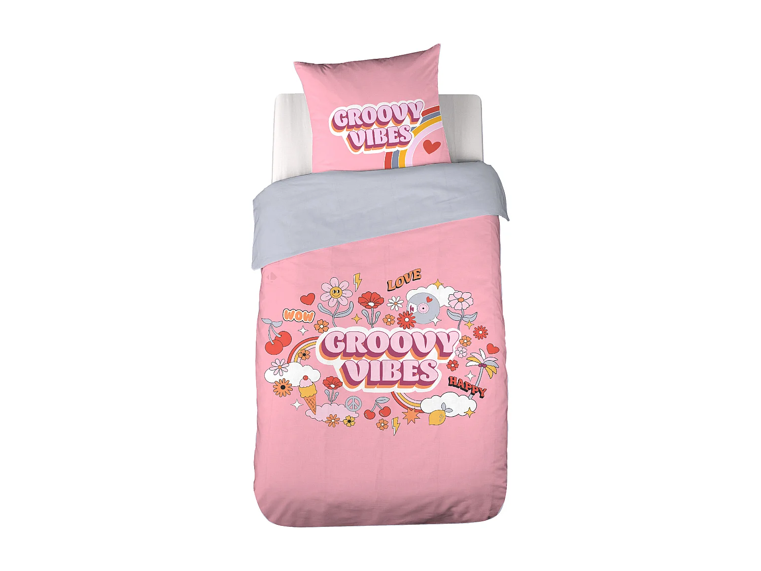 Parure de lit enfant GROOVY VIBES 140x200 cm en microfibre rose 2 pièces