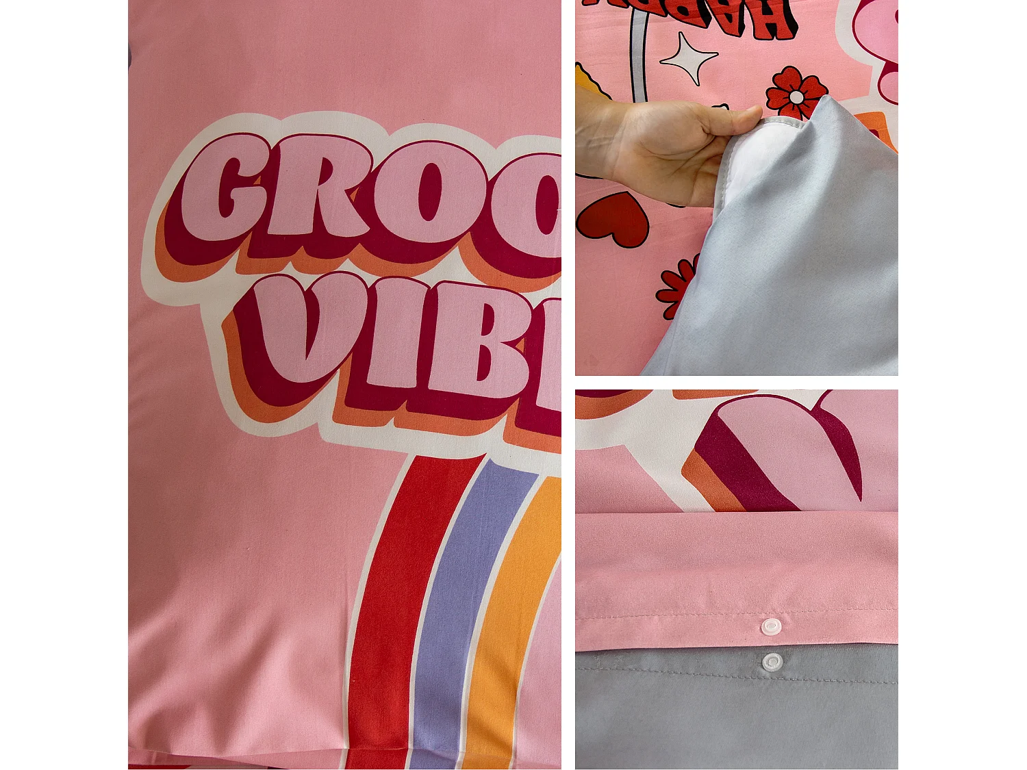 Parure de lit enfant GROOVY VIBES 140x200 cm en microfibre rose 2 pièces