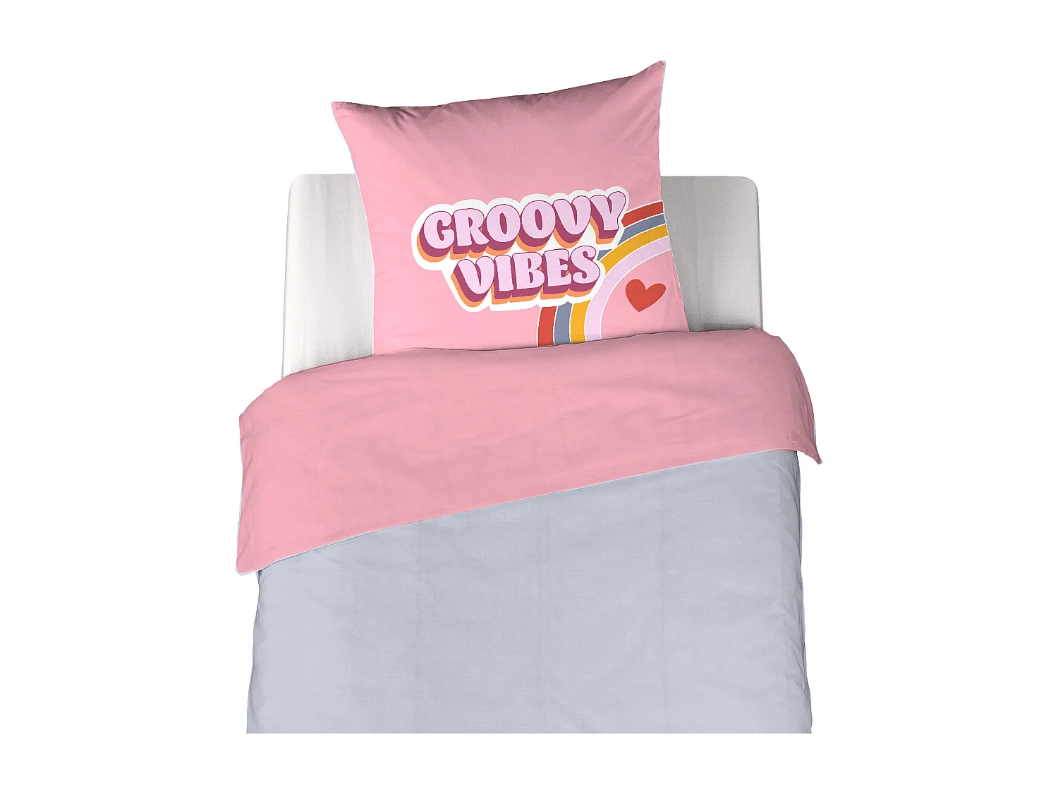 Parure de lit enfant GROOVY VIBES 140x200 cm en microfibre rose 2 pièces
