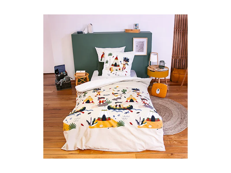 Parure de lit enfant bi histoire 140x200 cm PTIT AIGLE & PTIT PIRATE pur coton BCI MIG multicolore 2 pièces