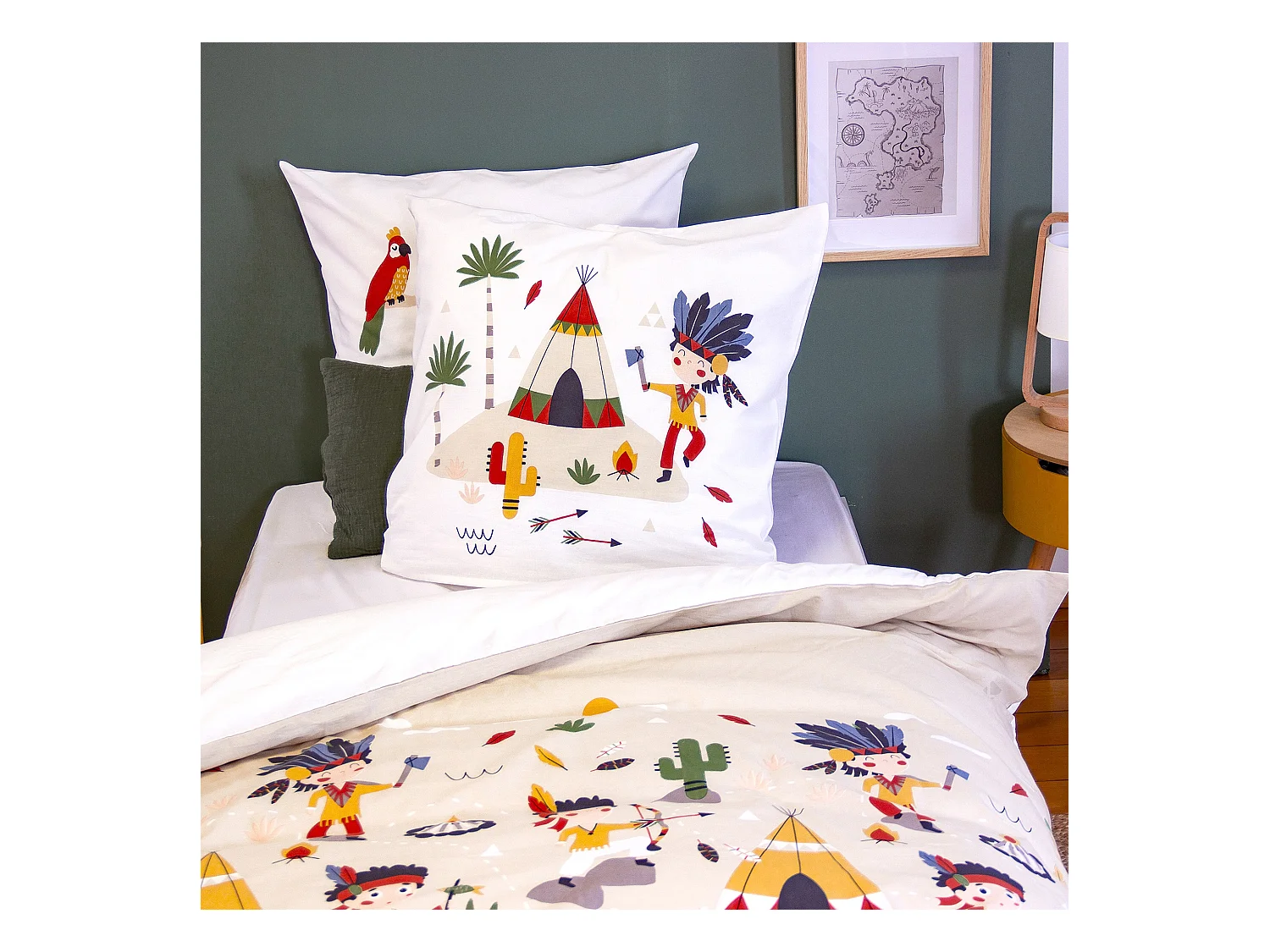 Parure de lit enfant bi histoire 140x200 cm PTIT AIGLE & PTIT PIRATE pur coton BCI MIG multicolore 2 pièces