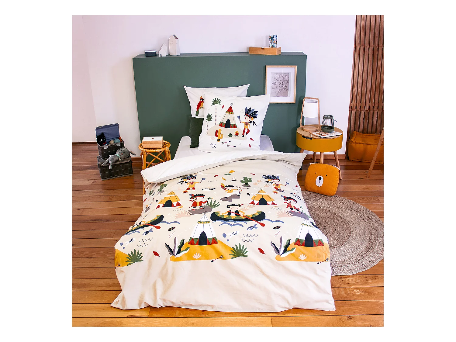 Parure de lit enfant bi histoire 140x200 cm PTIT AIGLE & PTIT PIRATE pur coton BCI MIG multicolore 2 pièces