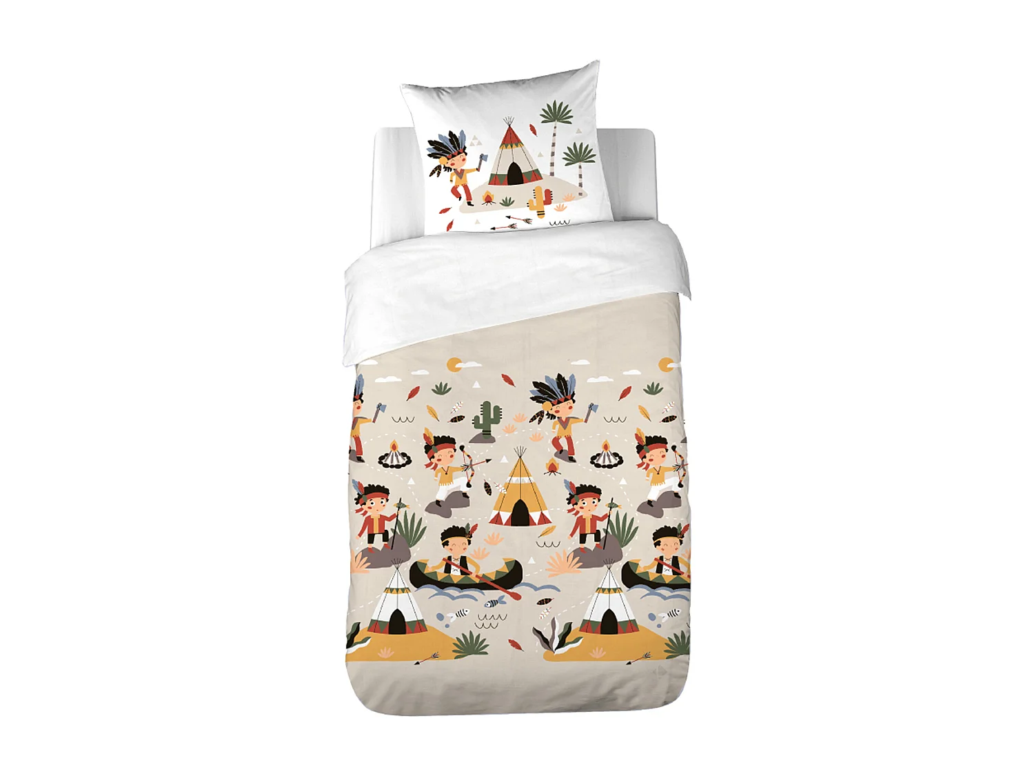 Parure de lit enfant bi histoire 140x200 cm PTIT AIGLE & PTIT PIRATE pur coton MIG multicolore 2 pièces