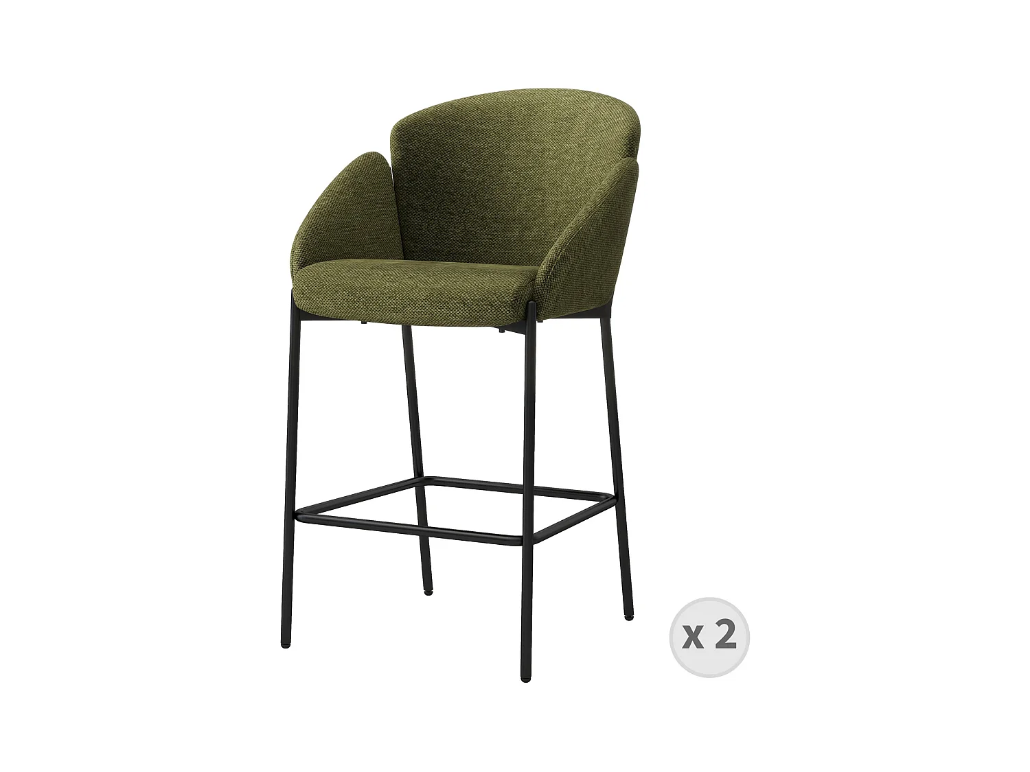 CANDICE-Silla de bar de tela verde y metal negro (x2)