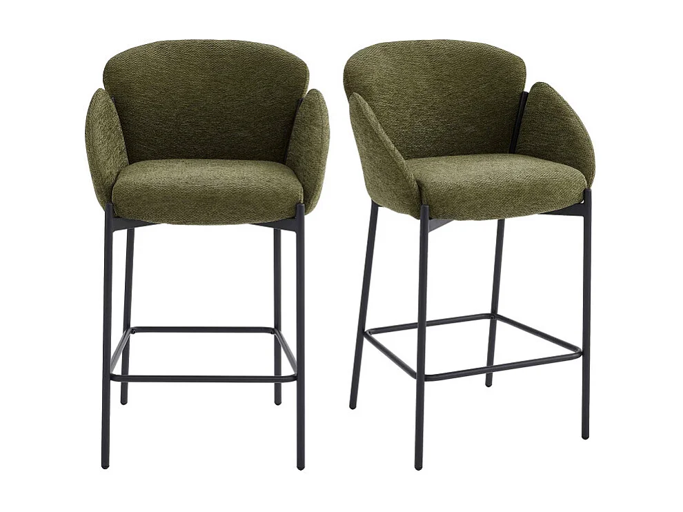 CANDICE-Silla de bar de tela verde (x2)