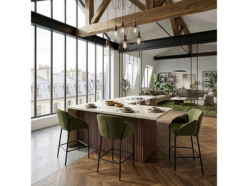 CANDICE-Silla de bar de tela verde (x2)