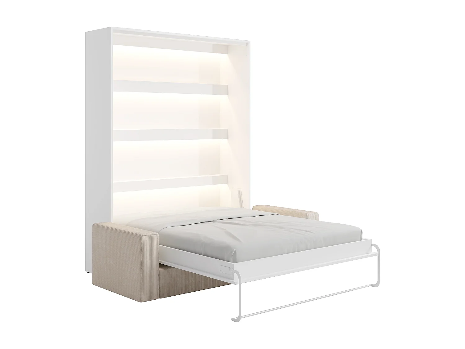 Nedfellbar veggmontert seng 160×200 cm med LED lys manuell åpning sofa hvit naturlig RAPILI
