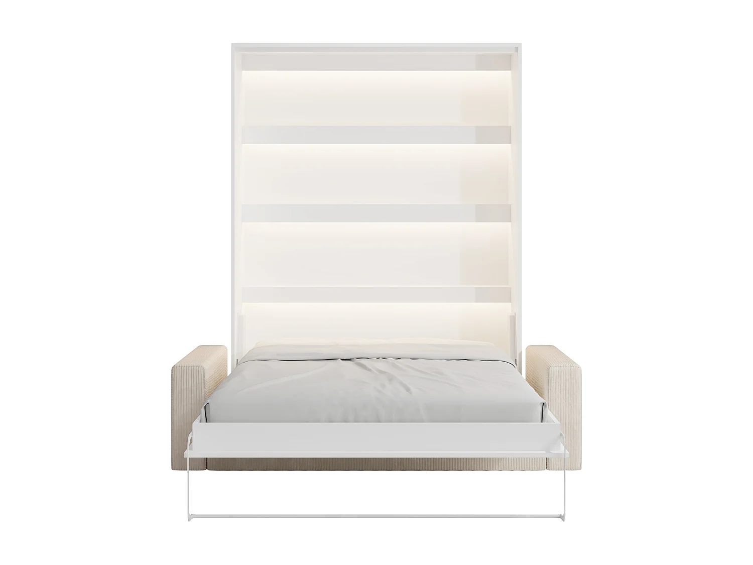 Nedfellbar veggmontert seng 160×200 cm med LED lys manuell åpning sofa hvit naturlig RAPILI