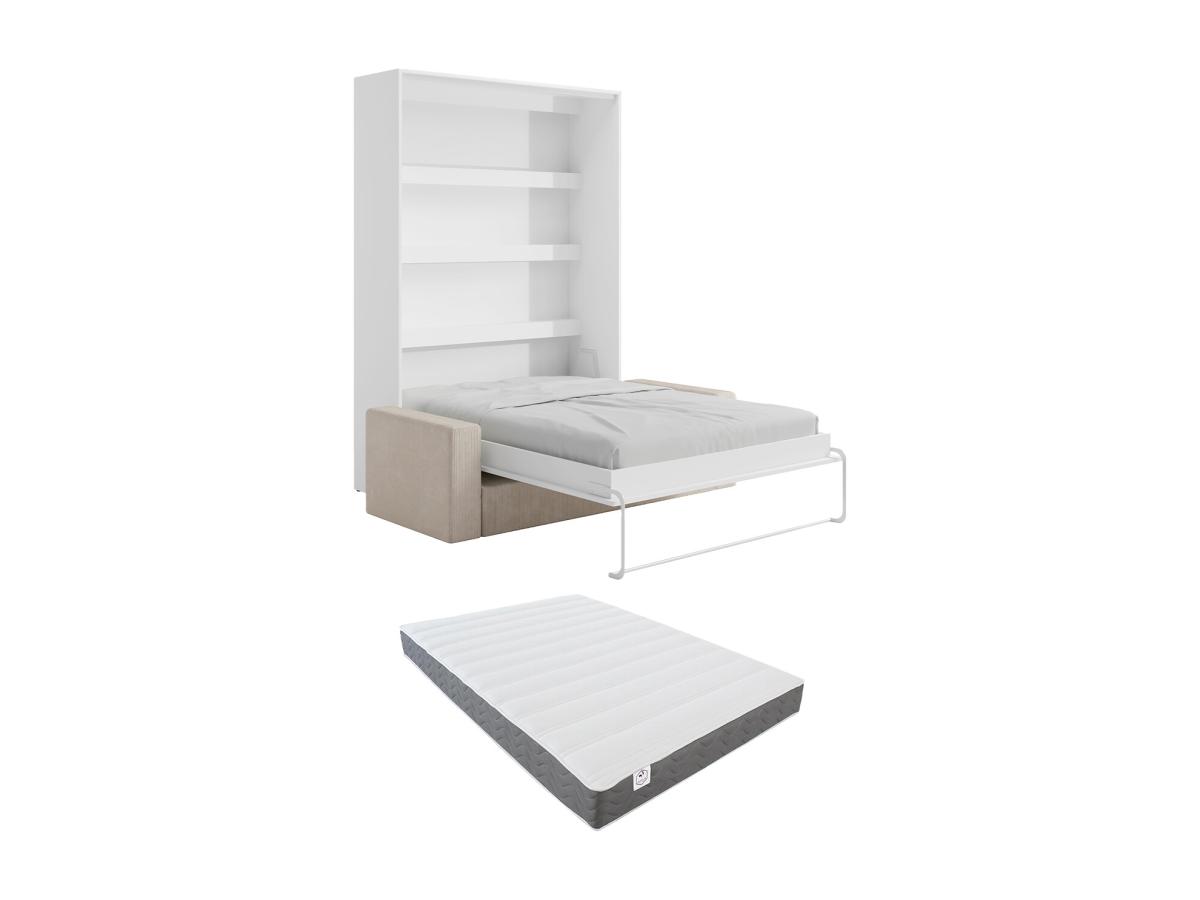 Schrankbett + Sofa + Matratze - 140 x 200 cm - Manuelle vertikale Öffnung - günstig online kaufen